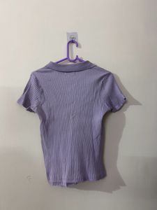 Lilac Ribbed Polo Top size m