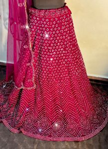 💖 Pink &amp; Burgundy Full Mirror Work Lehenga – For