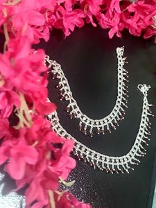 Silver Anklets with Dangle Beads