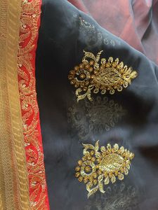 Beautiful Orange Black Saree