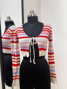 Front Tie-up Ribbed Top