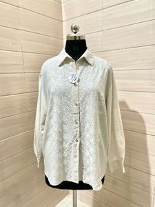 Oversized Embroidered Linen Shirt  Top