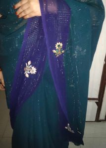 Elegant Embroidered Saree dark green