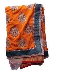 Elegant Orange Designer Saree with Heavy Border &amp;