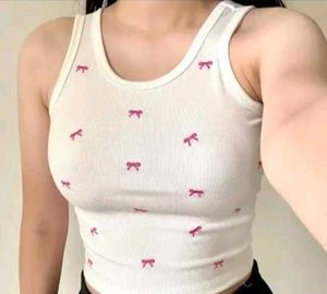 Ribbed Tank with Pink Bows