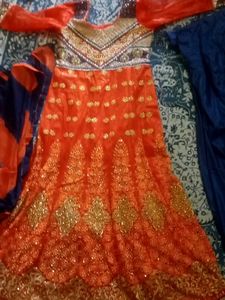 Long Gown With Salwar And Dupatta.