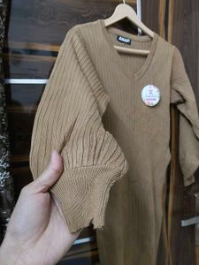 ANAP Brown Ribbed V-Neck Top