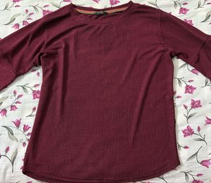 Maroon Top with Ruffle Sleeves