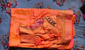 Peach Saree with Embroidered Blouse