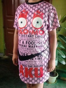 Pink Graphic Print T Shirt Dress
