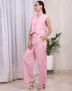 Shein Pink short waistcoat with pant Co-ord Set