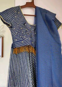 Navyblue Net Chania Choli With Beads Hanging