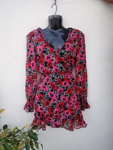 Long Sleeve V-Neck Floral Mini Dress – H&amp;M