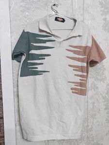 Price Dropped White Collar Tshirt Knitted Fabric