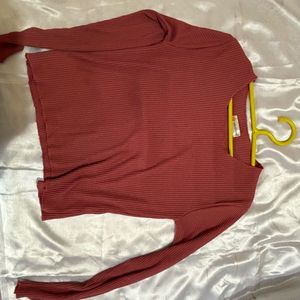 Coral Ribbed Knit Top