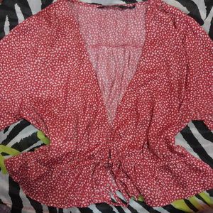 Red Floral Tie-Front Top