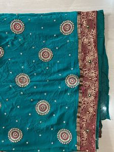 Elegant Teal Saree With Work