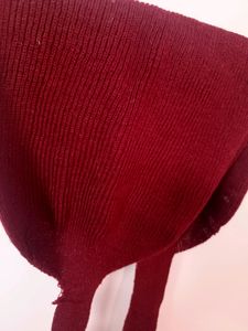 Maroon Woolen Machine Made Scarf