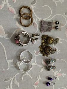 5 Earrings With 3 Bangles Combo Set