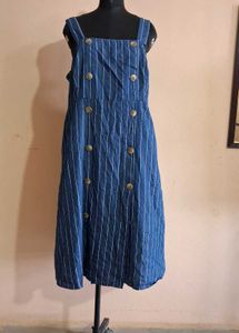 Striped Button-Front Jumper Dress