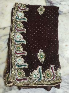 Heavy Work Brown Saree🤩