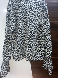 Leopard Print Tie Neck Top