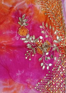 Organza Mirror Work Tie Die Saree