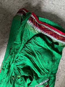 Embroidered Green &amp; Red Border Saree &amp; Blouse