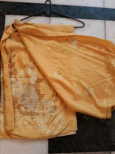 Golden Yellow Floral Print Lightweight Saree