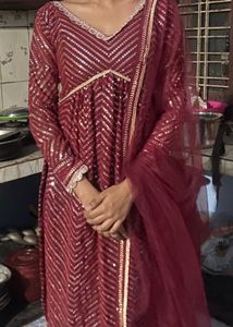 Maroon Sequin Angrakha Suit
