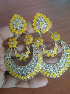 🌼 Yellow Kundan Earrings | Premium Festive Look ✨