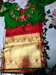 Red & Green Embroidered Saree