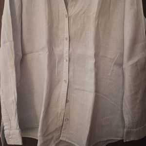 Tahari Linen Button-Down Shirt blue and white