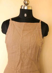 Khaki Linen Midi Dress