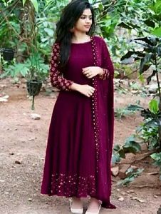 Georgette Dark Purple Color Kurti Set