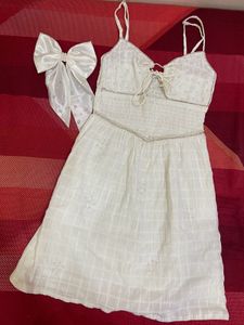 Self Designed White Pearl Dress🕊️💌🤍XS