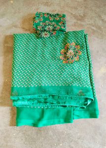 Green Saree With Blouse Piece