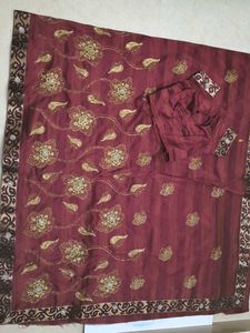 Maroon Embroidered Saree with stitched blouse