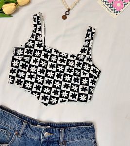 Floral Checkerboard Crop Top