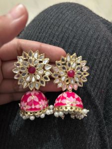 Pink Jhumka Earrings