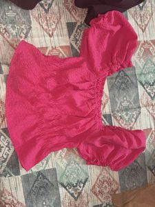 Pink Smocked Puff Sleeve Top