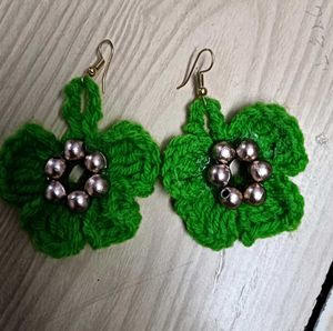 Handmade Crocheted Leaf Earrings