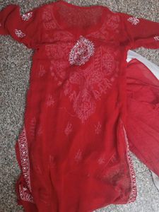 Red Embroidered Kurta Set