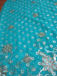 Aqua Blue Embroidered Saree