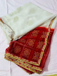 red and white saree