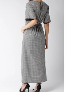 POPNETIC BLACK CHECKED LAYERED A-LINE DRESS