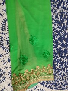 Pista Green Colour Embroidery Work Saree