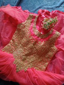 Heavy Worked Semi- Bridal Gown - Pink : L Size
