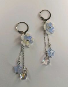 Handmade Blue Floral Star Drop Hoop Earrings