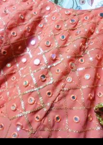 Coral Mirror Work Dress
